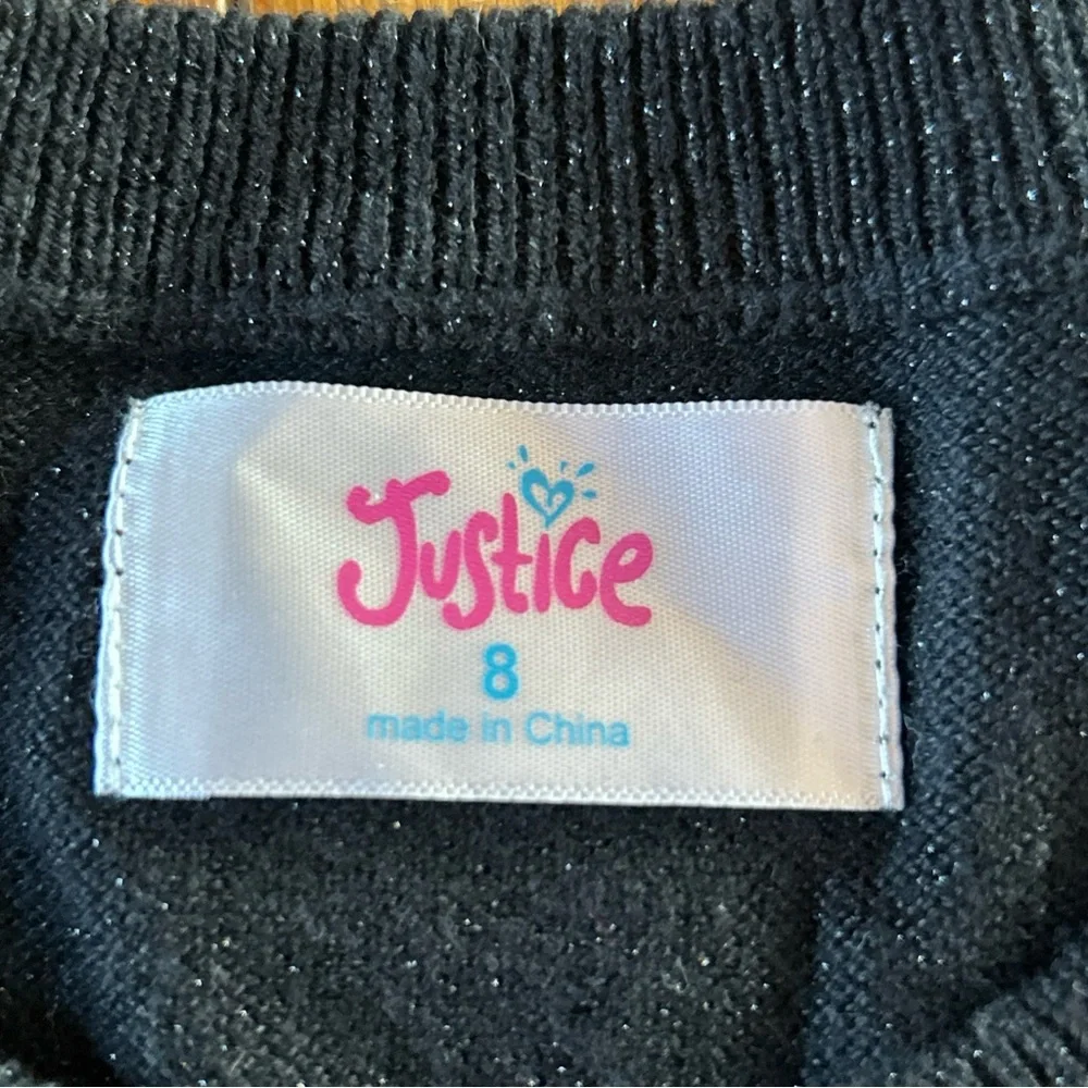 Justice Button Down Front Cardigan Sweaters Girls Size 8 Black Sequin & Ivory - Picture 7 of 8